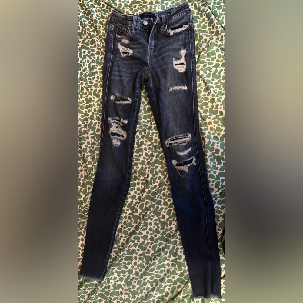 Flying Monkey Distressed Dark Blue Skinny Jeans